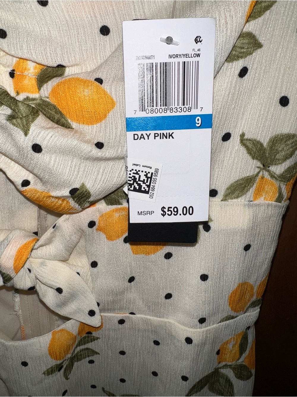 City Studio White Mini Dress with Yellow Lemon Print NWT Size 9 - Picture 6 of 9